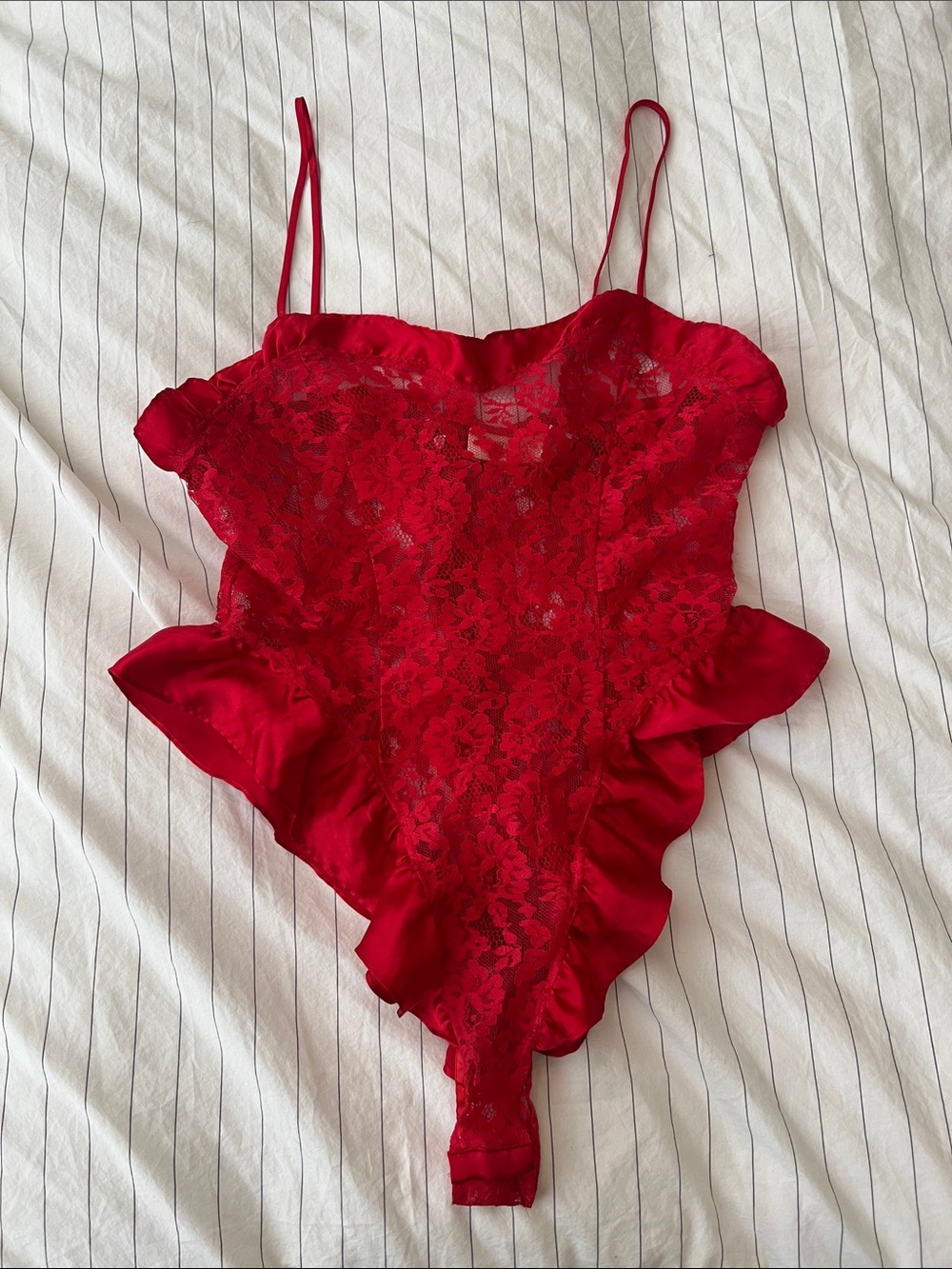 Vintage Victoria's Secret Red Lace & Satin Bodysuit Chemise